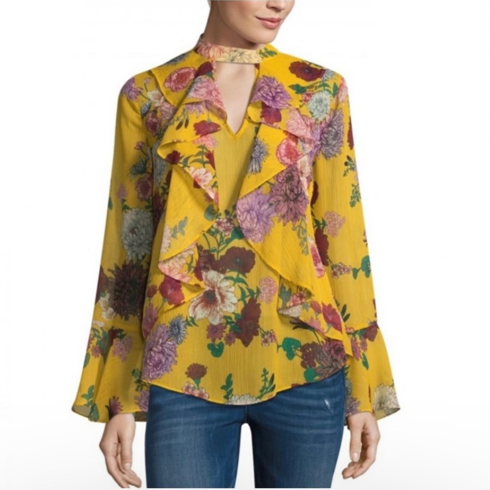 Floral Ruffle Long Sleeve Blouse Size S